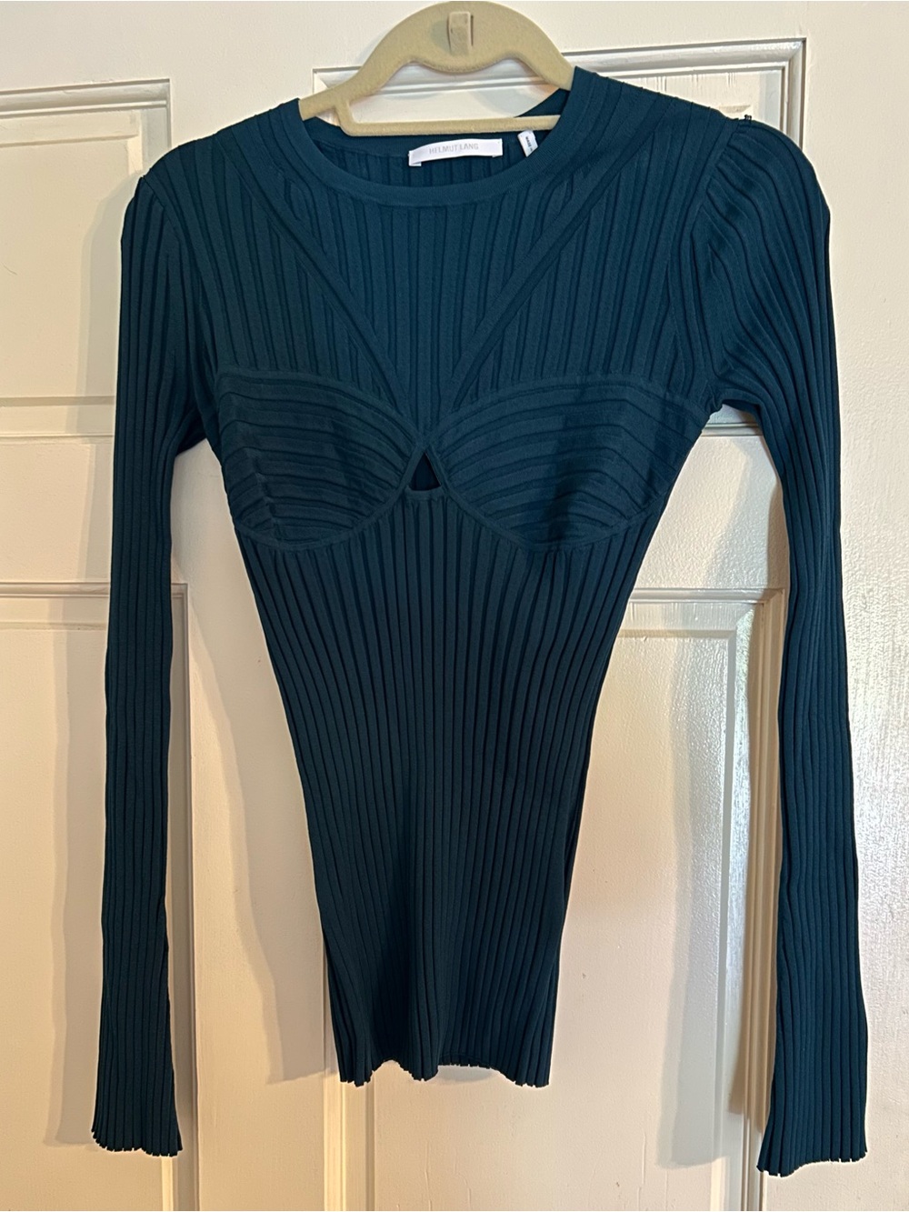 Helmet Lang Women's Rib Bra Neptune Blue Cut Out Long Sleeved Crew top Small